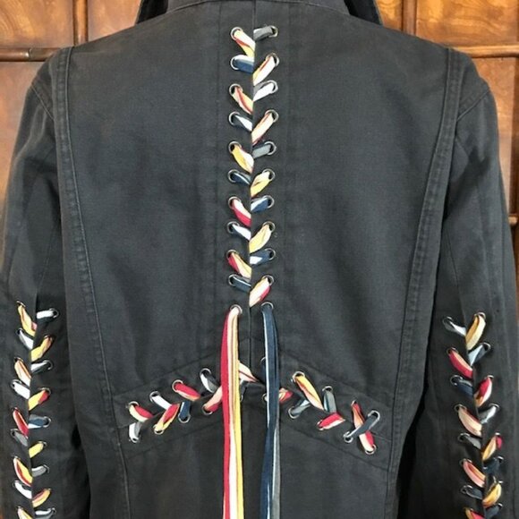 Sheryl Crow Multi Color Lace Up Grommet 100% Cotton Denim Jacket - Picture 8 of 12